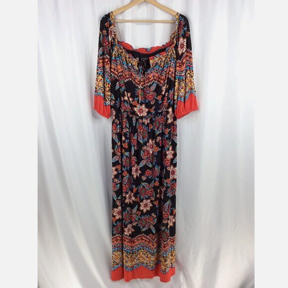Enfocus Studio Women' Plus Size Maxi Dress 20W Peasant Floral Aztec Off Shoulder - Picture 1 of 10